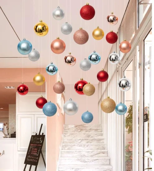 Arbre de Noël à usage domestique, 12 Cm, panier à air rouge, chaîne de perles, fleur artificielle, hologramme 3D clair, ornements, ventilateur de Projection, décoration en plastique, boule LED d'extérieur